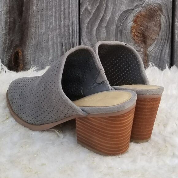 Gray Suede Mule Marc Fisher Ripley Size 7.5 Chunky Heeled Slide Leather - Picture 4 of 13